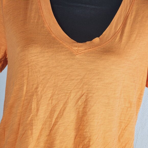 Loft Orange Cream V-Neck Cotton Short Sleeve Hi Low Classic Basic T-Shirt Size M - Picture 7 of 16